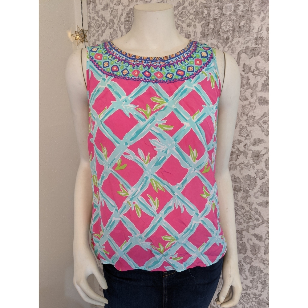 Lilly Pulitzer Pink & Turquoise Iona silk tank - Picture 3 of 9